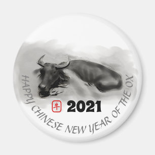 Original Malerei Wasser Buffalo Ox Neujahr RRM Magnet