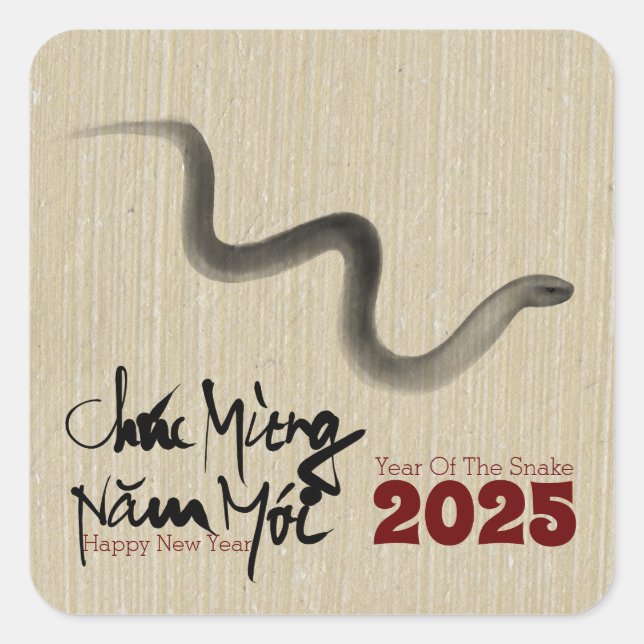 Original Malschlange vietnamesische Neujahr 2025 Quadratischer Aufkleber (Vorderseite)