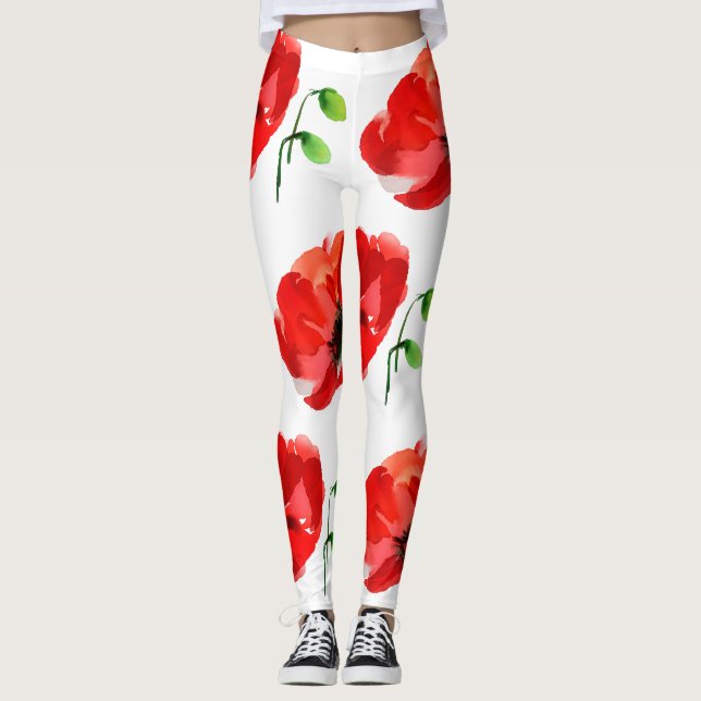 Original Mohnwasserfarben Frühlingsfarben Leggings (Vorderseite)