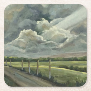 Original Ölmalerei auf Wolken, Sonne, Felsen und  Rechteckiger Pappuntersetzer