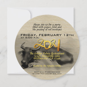 Original Peinture Eau Buffalo Ox Année Invitation