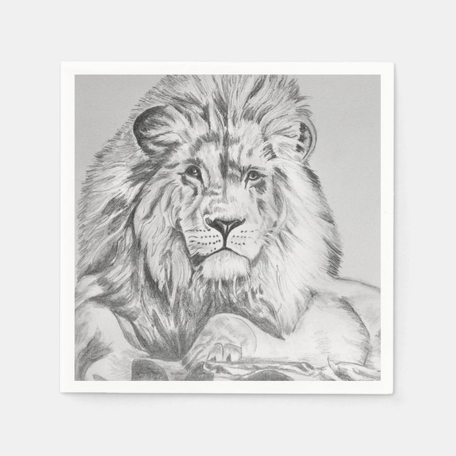 Original Pencil sketch Drawing of a Lion  Serviette (Vorderseite)