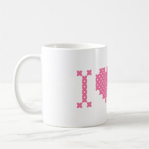 Original Pink Cross-Stich Text Design Eine LIEBE, Kaffeetasse