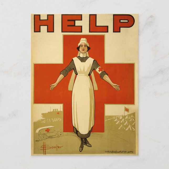 Original-Poster des WWI Red Cross Nursen Postkarte (Vorderseite)