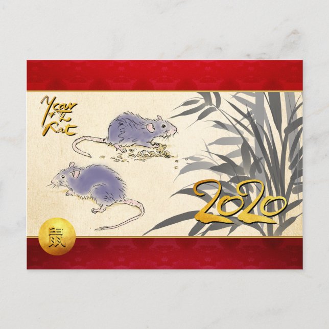 Original Rats Bamboo Malerei 2020 ANGESAGT Einladungspostkarte (Vorderseite)