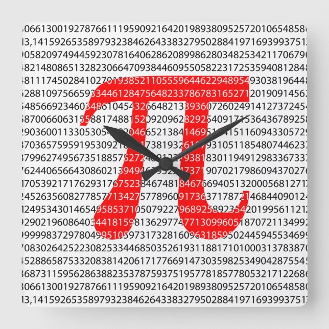 Original red number pi day mathematical symbol quadratische wanduhr (Vorderseite)
