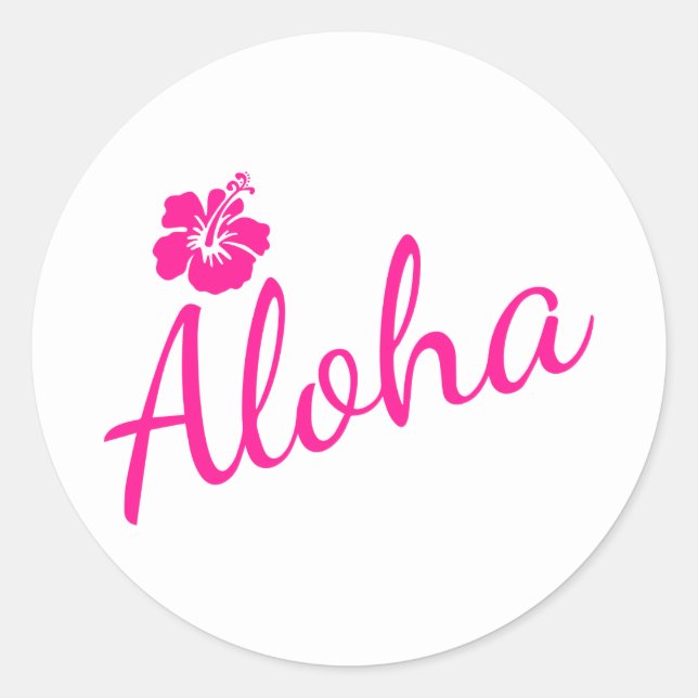 Original Rosa Textentwurf ALOHA und Blume Runder Aufkleber (Vorderseite)