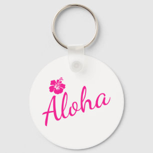 Original Rosa Textentwurf ALOHA und Blume Schlüsselanhänger