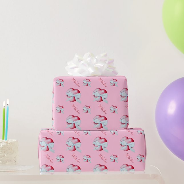 Original rote Herzen verbunden mit weißem Bogen ro Geschenkpapier (Partygeschenke)
