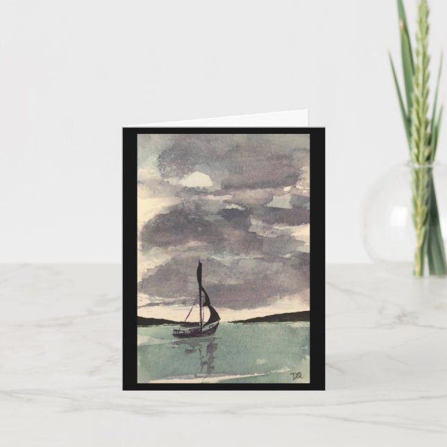 Original Sailboat Art on Blank Card Dankeskarte (Vorderseite)
