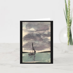 Original Sailboat Art on Blank Card Dankeskarte
