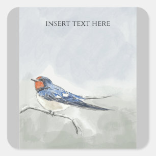 Original Swallow Bird zeichnend Quadratischer Aufkleber