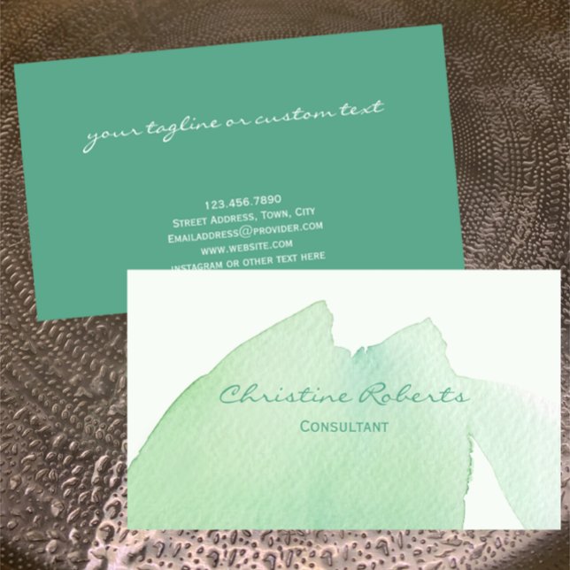 Original Türkisches Aqua Aqua Wasserfarben Visitenkarte (Light fresh green aqua watercolor original painted business card template, beautician, consultant.)