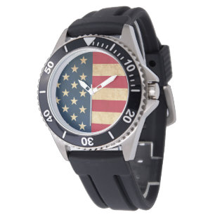 Original Vintage Patriotische Amerikanische Flagge Armbanduhr