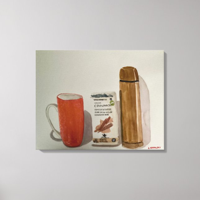 Original Wasserfarbe "Cinnamon Tea & Flask" Leinwanddruck (Vorderseite)