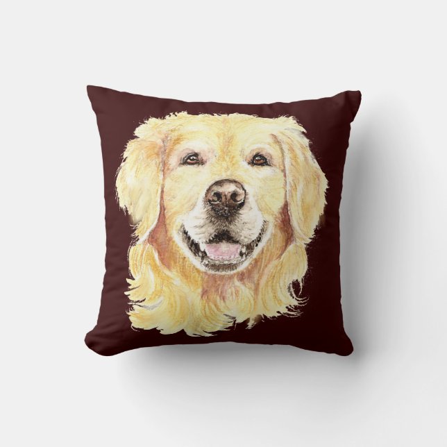 Original Wasserfarbe Goldener Retriever, Hundetier Kissen (Vorderseite)