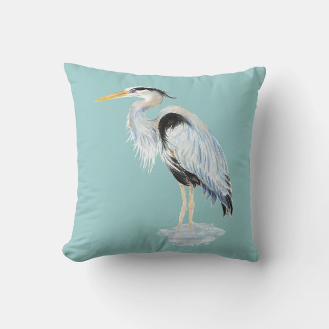 Original Wasserfarbe Großer Blaue Herde Bird Kissen (Vorderseite)