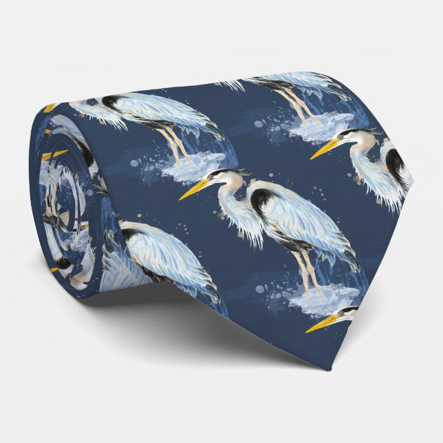 Original Wasserfarbe Großer Blaue Herde Bird Krawatte (Gerollt)