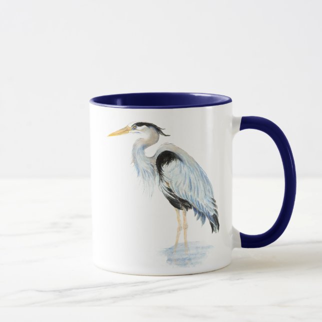 Original Wasserfarbe Großer Blaue Herde Bird Tasse (Rechts)