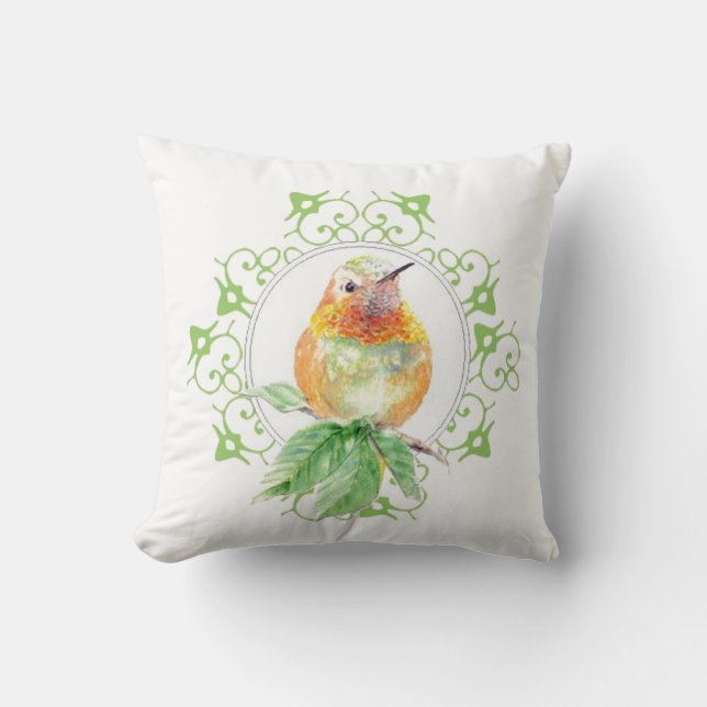 Original Wasserfarbe Rufous Hummingbird Bird Kissen (Vorderseite)