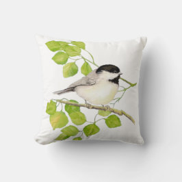 Original Wasserfarbe Schwarz Kappte Chickadevogel Kissen