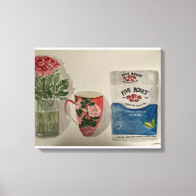 Original Wasserfarbe "Strong Tee & Rose" Leinwanddruck (Vorderseite)