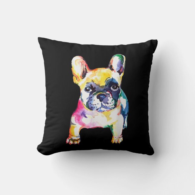 Original Wasserfarben Hand Französisches Bulldog-G Kissen (Vorderseite)