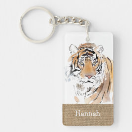 Original Wasserfarben Tiger Jahr Zodiac Burlap Nam Schlüsselanhänger