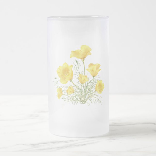 Original Watercolor California Poppy Blume Mattglas Bierglas (Mittel)