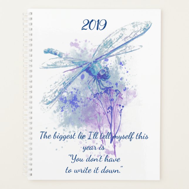 Original Watercolor Dragonfly Fun Quote 2019 Planer (Vorderseite)