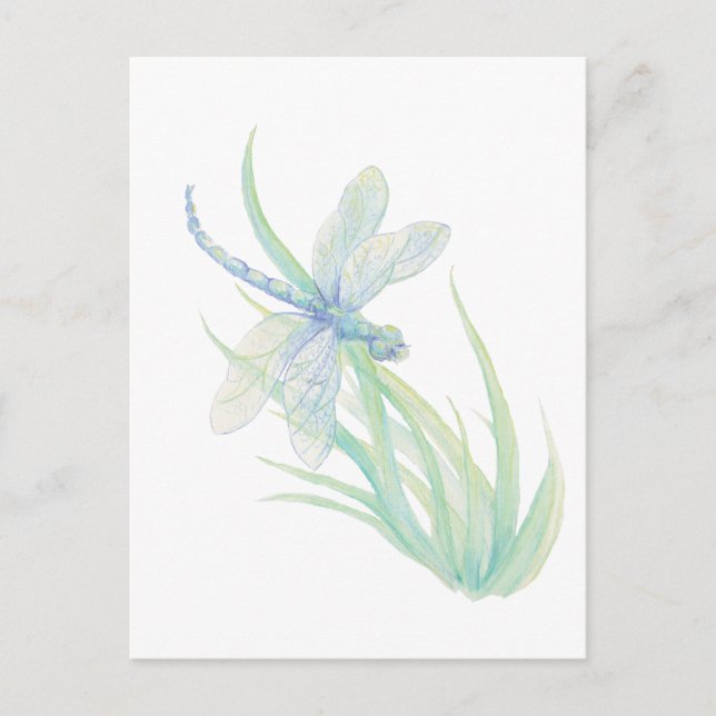 Original Watercolor Dragonfly in Blau und Grün Postkarte (Vorderseite)
