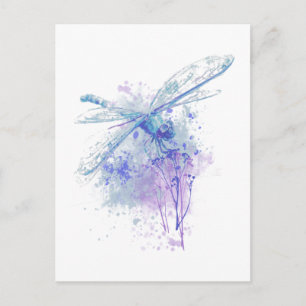 Original Watercolor Dragonfly in Blue Mauve Nature Postkarte
