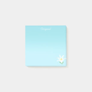 Original Weiße Amaryllis-Blüte auf Hellblau Post-it Klebezettel