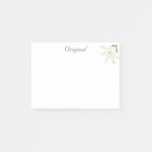 Original Weiße Amaryllis-Blüte auf Weiß Post-it Klebezettel