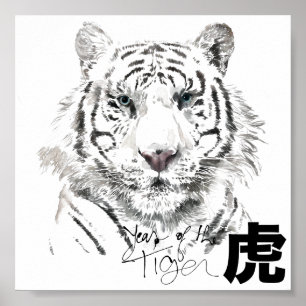Original White Tiger Wasserfarben Chinesisches Ide Poster