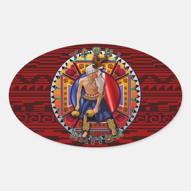 Original Yaqui Nation Deer Dancer Ovaler Aufkleber (Vorderseite)