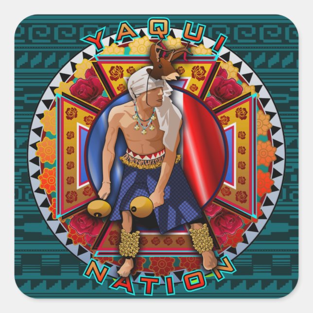 Original Yaqui Nation Deer Dancer Quadratischer Aufkleber (Vorderseite)