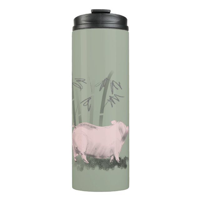 Original Zeichnend Schweine und Bambus-Thermal-Tum Thermosbecher (Vorderseite)