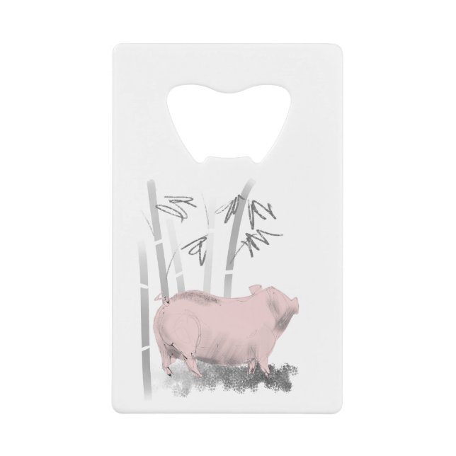 Original Zeichnend Schweine- und Bambusflasche Geldbeutel Flaschenöffner (Vorderseite)