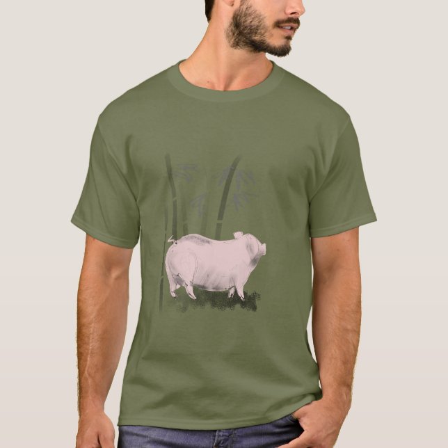 Original Zeichnend Schweinefleisch und Bambus-T-Sh T-Shirt (Vorderseite)