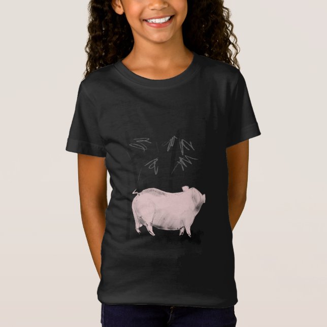 Original Zeichnend Shirt für Schweine und Bambus (Vorderseite)