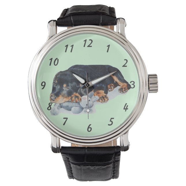 Originalbild des niedlichen Rottweiler-Welpenhunde Armbanduhr (Vorderseite)