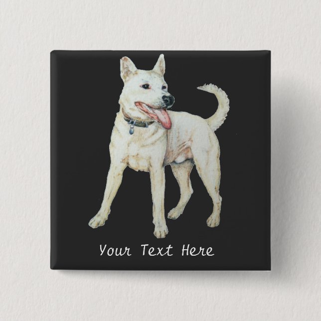 Originalbild des Panting White American Bulldog Button (Vorderseite)