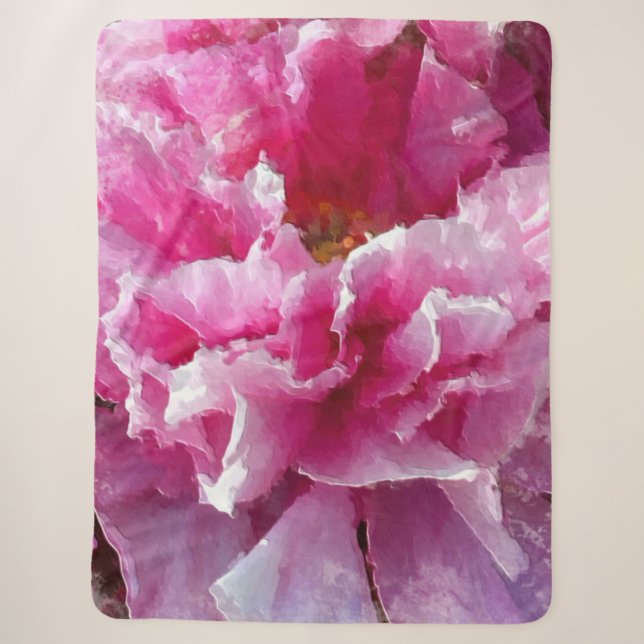*~* Originale Art Pink Peony Floral AR1 Malerei Sherpadecke (Vorderseite)