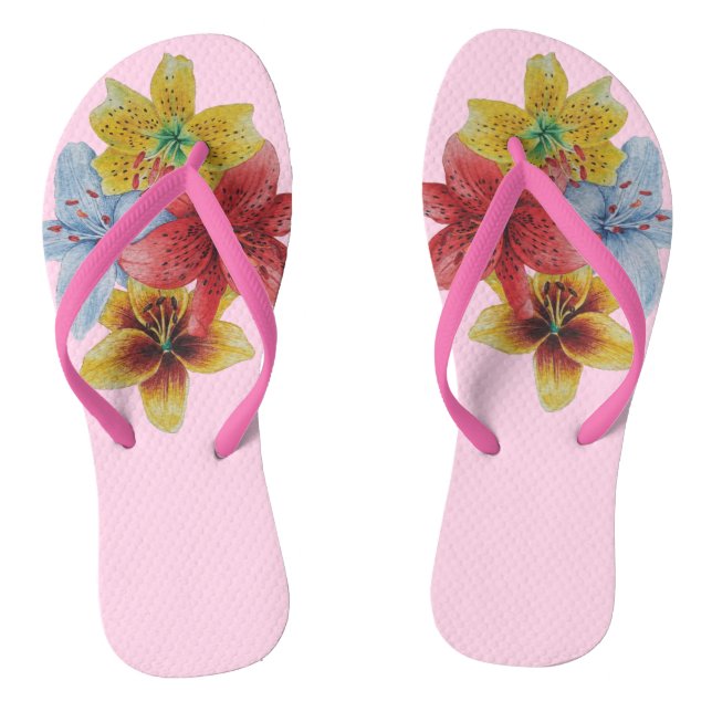 originale, farbige Lilienmuster Blume Blumenart Flip Flops (Fußbett)