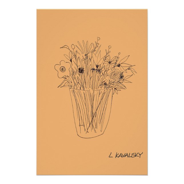 OriginalFlowerV4OutlineModernWallArtOrange-Poster Poster (Vorderseite)