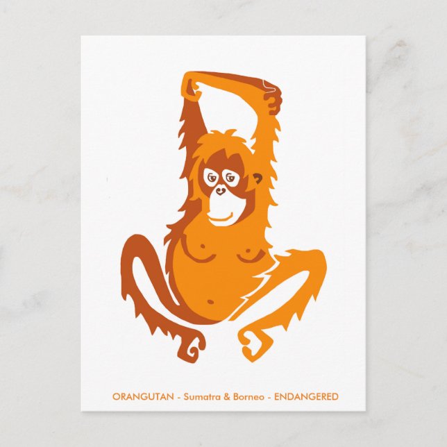 Originalgrafik - ORANGUTAN - gefährdete Arten - Postkarte (Vorderseite)