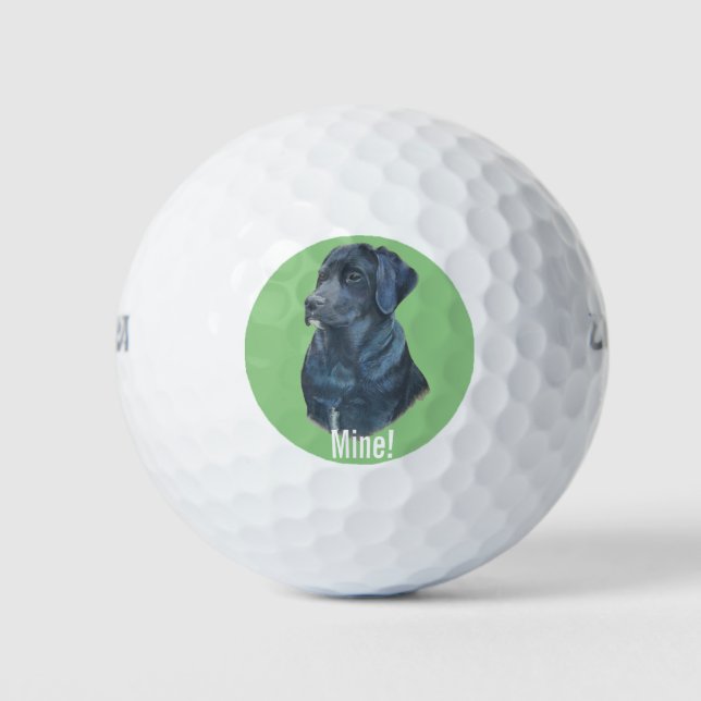 Originalporträt eines schwarzen Labrador-Hundes Golfball (Vorderseite)