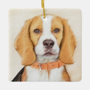 Originaltierkunst - Gemälde eines Beagle-Hundes Keramikornament