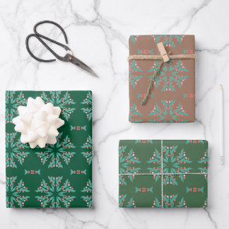 Originelle Blumenbeeren Schneeflocken Geschenkpapier Set